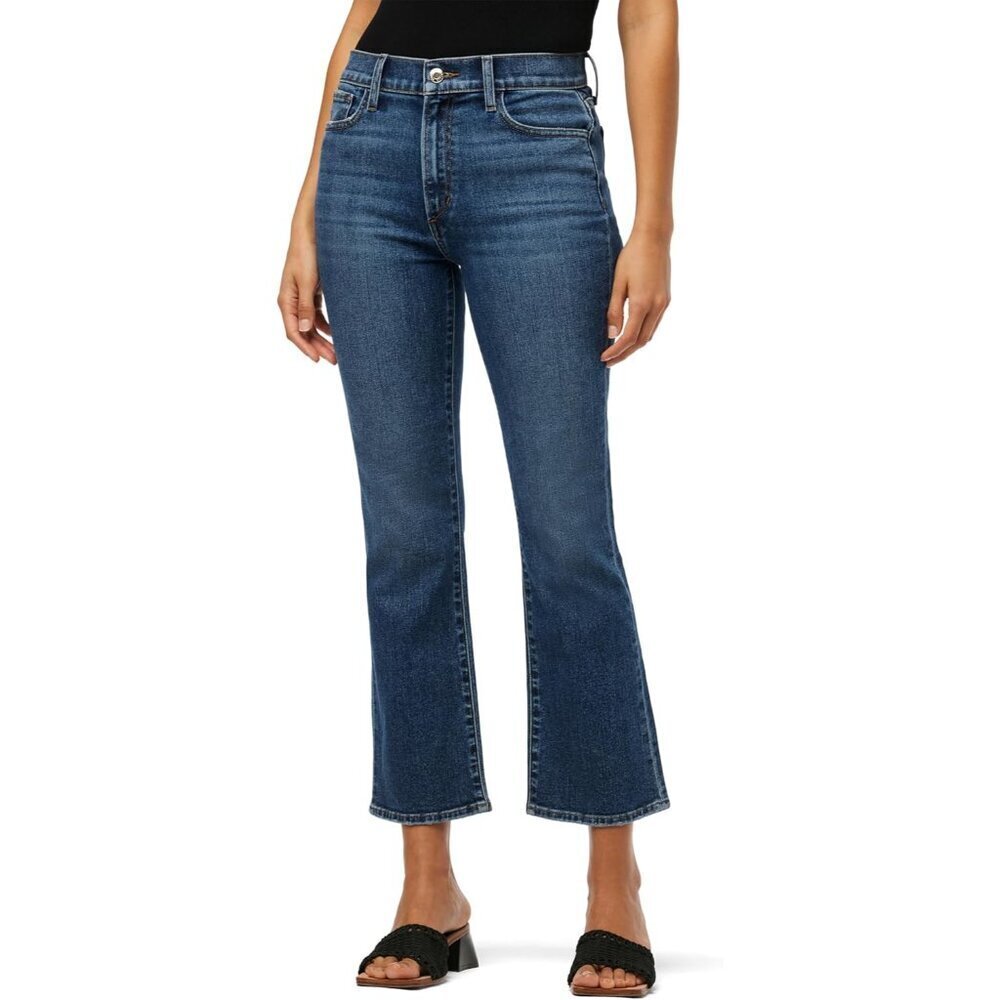 Womens Cropped Bootcut Jeans High Rise Dark Wash Stretch Cotton Polyester